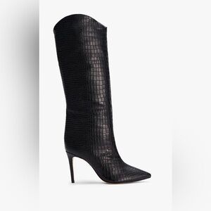 SCHUTZ- Black Croc-Embossed Knee-High Boots